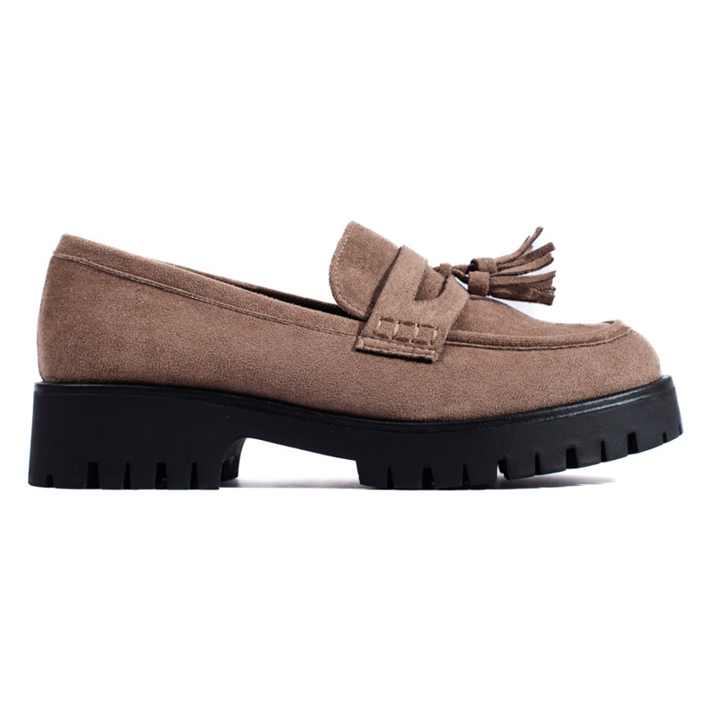Shelovet sötétbézs velúr mokaszinok rojtokkal