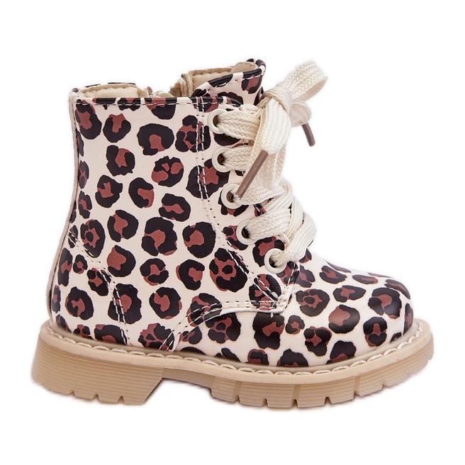 Szigetelt gyerek bokacsizma cipzárral, bézs és barna Dolida színben