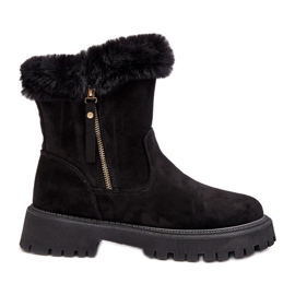 PE1 Női velúr bokacsizma bundával, fekete Hasiva PE1 Női velúr bokacsizma bundával, fekete Hasiva