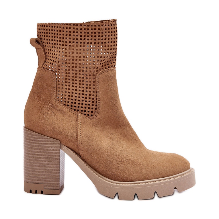 Lewski Shoes Velúr áttört női bokacsizma Camel Lewski 3386 bézs