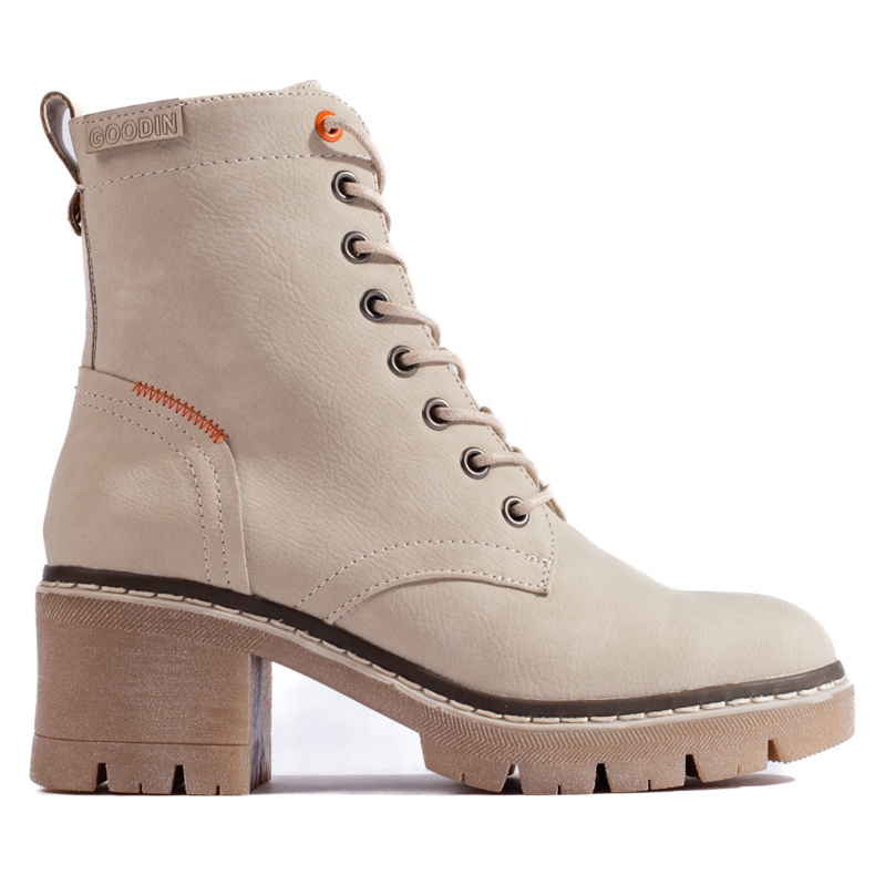 Shelovet fűzős bézs velúr bokacsizma széles sarokkal