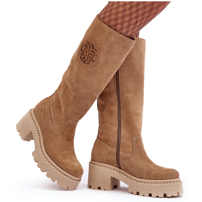 Lewski Shoes Női velúr térd feletti csizma bézs Lewski 3367