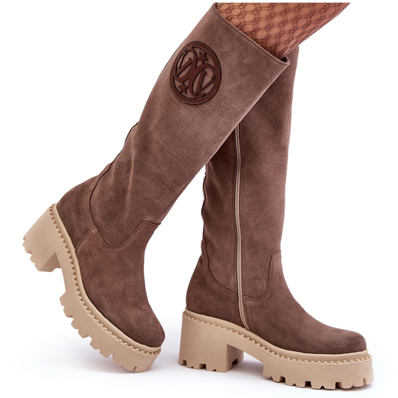 Lewski Shoes Női velúr térd feletti csizma, barna Lewski 3367