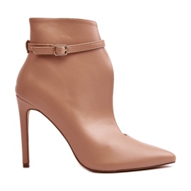 WS1 Női bőr bokacsizma magas sarkon, bézs Amalundi