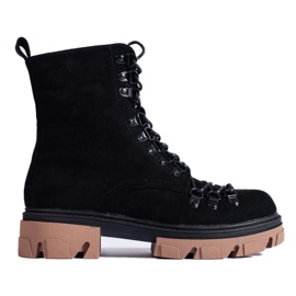 Velúr fűzős munkáscsizma, fekete, Vinceza