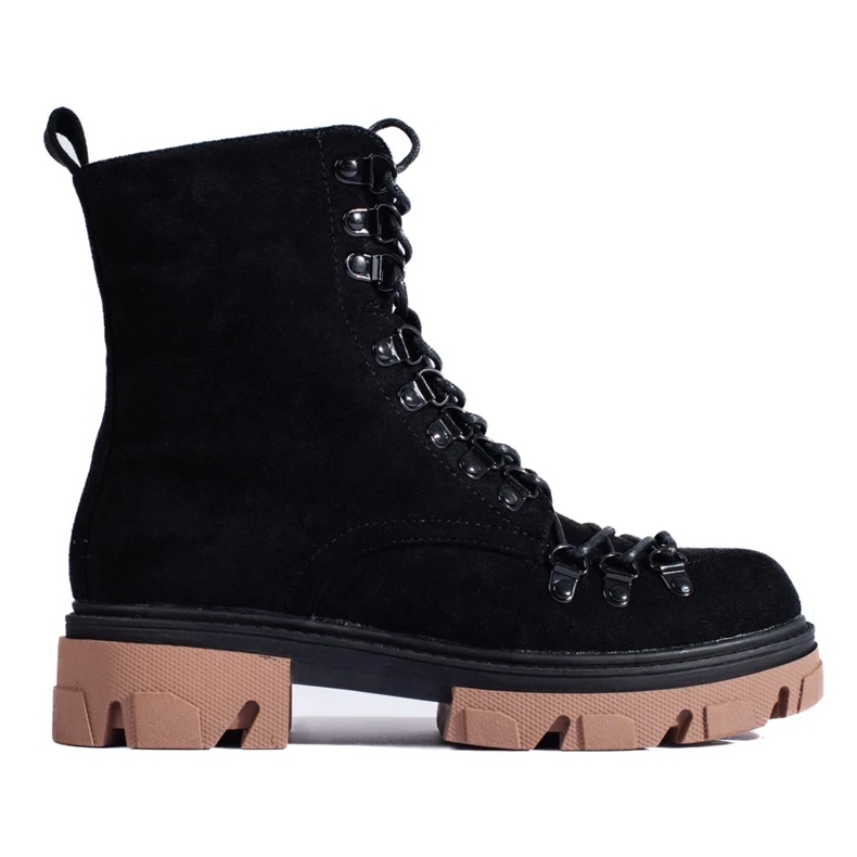 Velúr fűzős munkáscsizma, fekete, Vinceza