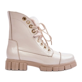 Lewski Shoes Női bőrcsizma bundával, világos bézs Lewski 3296