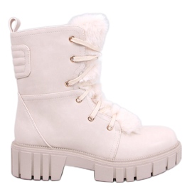 Melvin Beige fűzős bokacsizma bundával bézs