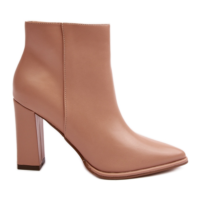 Bézs Saitana női bőr bokacsizma magas sarkon