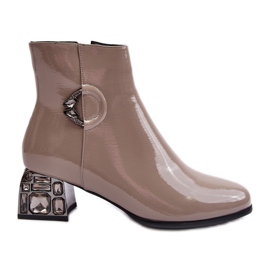 S.Barski Szabadalmaztatott női bokacsizma díszített magassarkúval D&amp;A MR870-93 szürke bézs
