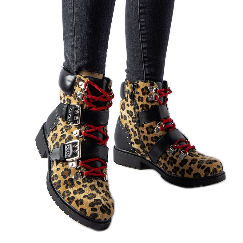 Fekete és bézs leopárdmintás bokacsizma Baltimore