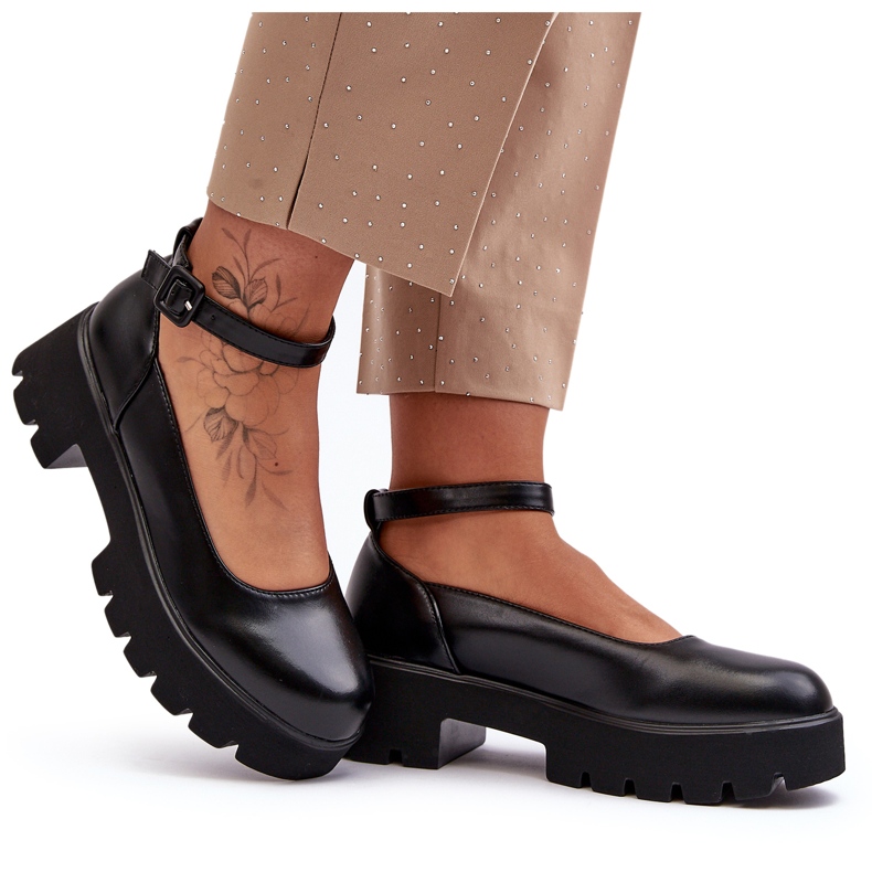 WS1 Női alacsony sarkú cipő csattal, fekete, Owena