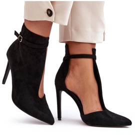 WS1 Velúr női bokacsizma magas sarkon, fekete Amalundi