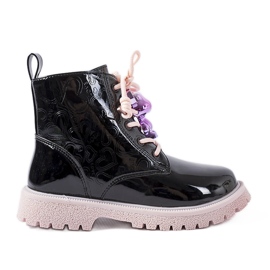 Evento Fekete és rózsaszín lakkozott csizma Orso macival Evento Fekete és rózsaszín lakkozott csizma Orso macival