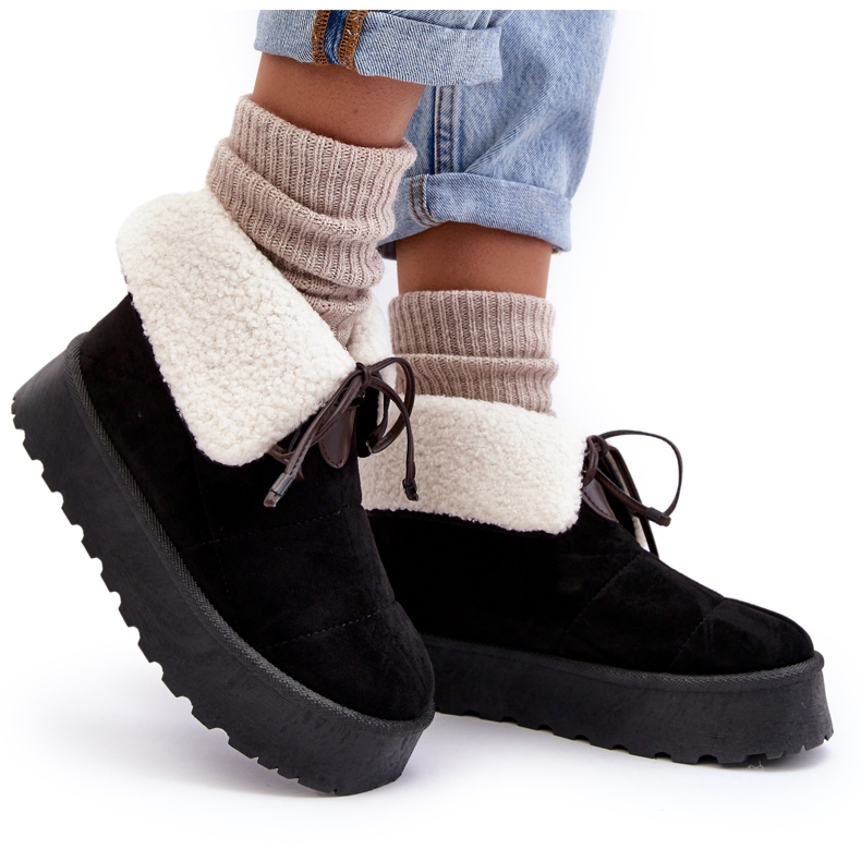 Platform hócsizma báránybőr kabáttal, Fekete Olimuka