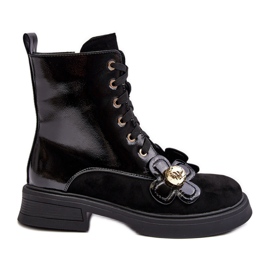 S.Barski Divatos női cipzáras bokacsizma díszítéssel D&amp;A MR870-76 fekete