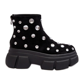 S.Barski Velúr szigetelt csizma kristályokkal D&amp;A MR870-83 fekete