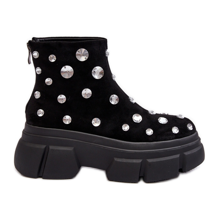 S.Barski Velúr szigetelt csizma kristályokkal D&amp;A MR870-83 fekete