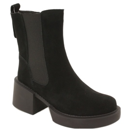 Filippo Bőr velúr magas sarkú bokacsizma fekete színben