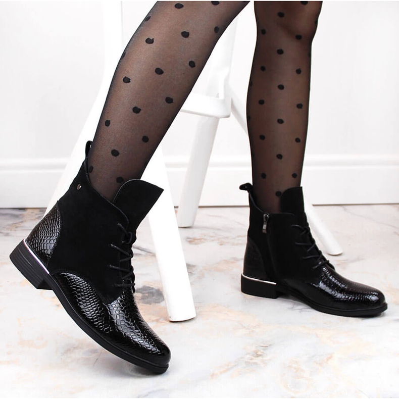 Bőr lakkozott velúr női szigetelt fekete csizma Filippo DBT4749