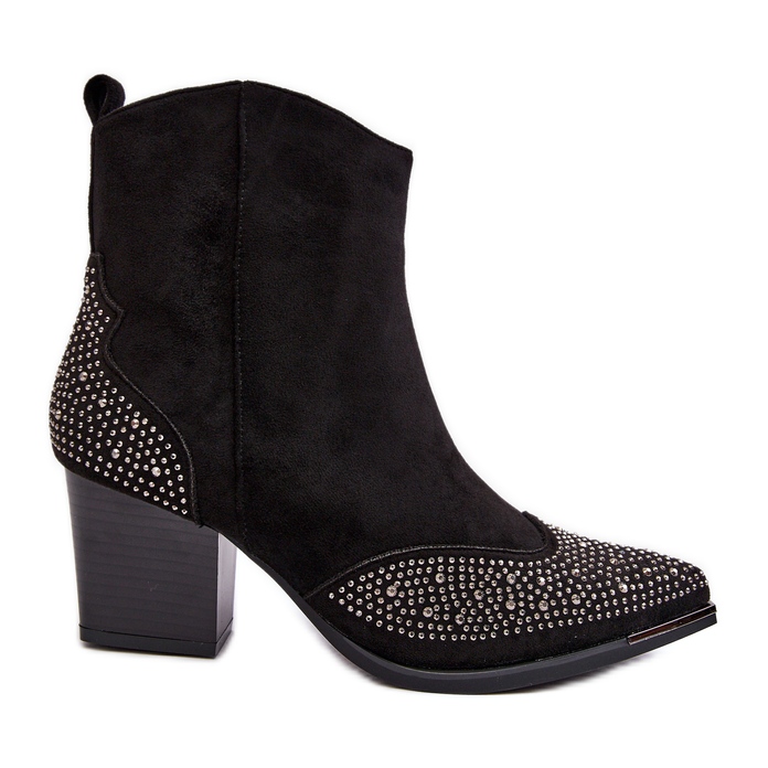 FS1 Női díszített Cowboy csizma magas sarkú fekete Eleduana