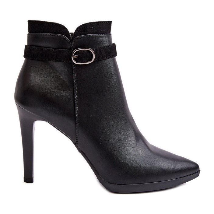 Sergio Leone Női bokacsizma magas sarkú csattal, szigetelt fekete Aesha