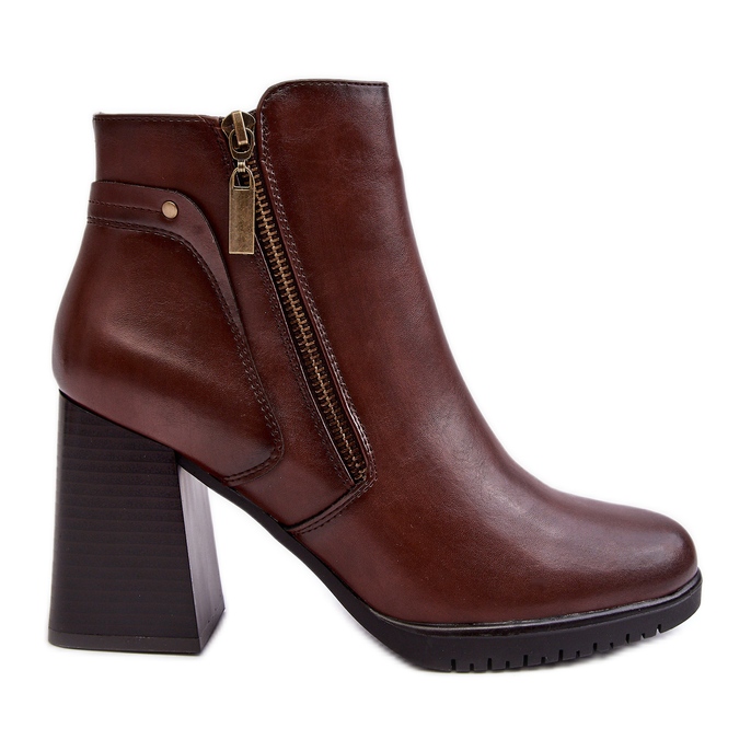 Sergio Leone Női magassarkú bokacsizma cipzárral, barna ryelle