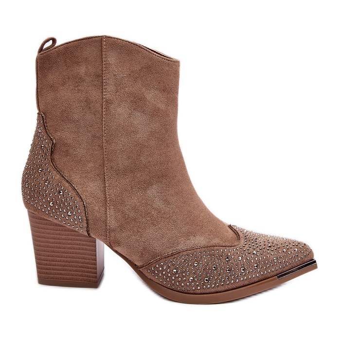 FS1 Női díszített cowboy csizma magas sarkú bézs színű Eleduana