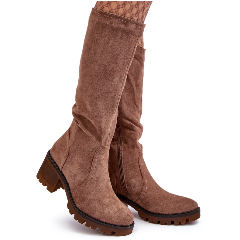 WS1 Női térd feletti alacsony sarkú csizma, barna Beveta