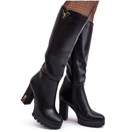 WJ2 Női térd feletti magassarkú csizma fekete Ceesina