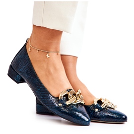 Alberto Violli Bőr lakk Kígyó balerina cipő lánccal, zöld