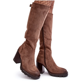 Vinceza Női sötét bézs szigetelt magassarkú csizma az Alzetától
