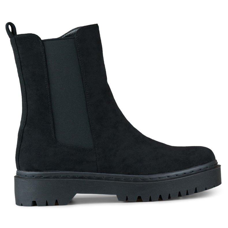 Fekete velúr női bokacsizma vastag talppal