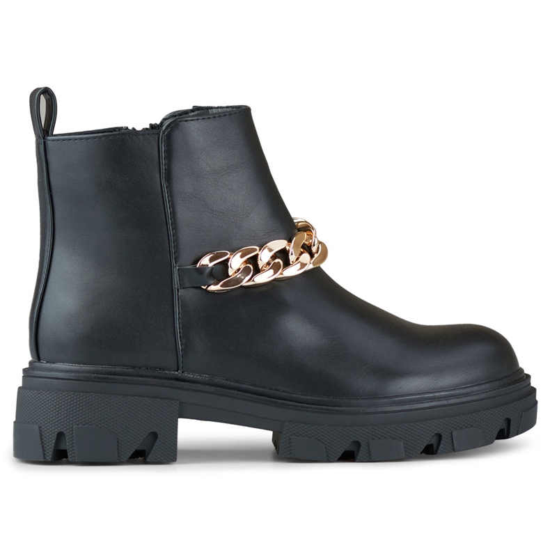 Női bokacsizma eco-bőrből készült lánccal fekete