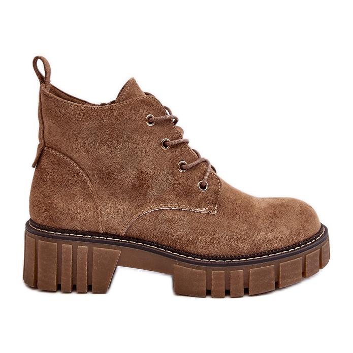 Sergio Leone Velúr hőszigetelt fűzős bokacsizma, sötét bézs, Bjorg