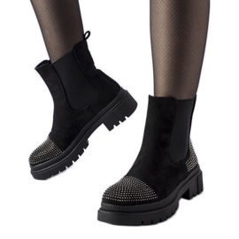 Fekete bokacsizma öko-velúr Grinzane cirkóniákkal