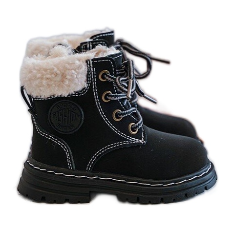 Gyermek trapper csizma cipzárral és báránybőrrel, fekete Marialee