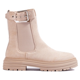 Bézs színű velúr bokacsizma Shelovet csattal Bézs színű velúr bokacsizma Shelovet csattal