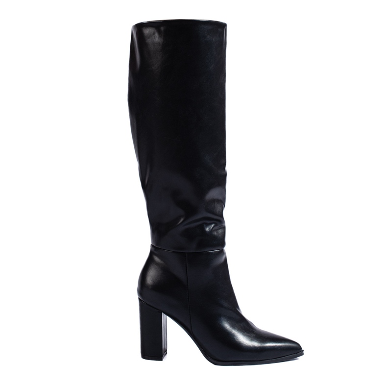 Elegáns fekete magas sarkú csizma Shelovet ökológiai bőrből