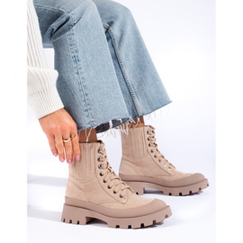 SHELOVET Bézs színű fűzős velúr bokacsizma SHELOVET Bézs színű fűzős velúr bokacsizma