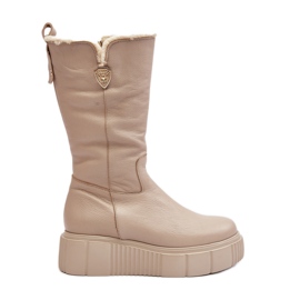 Lemar Női bézs bőrcsizma gyapjú Baylával