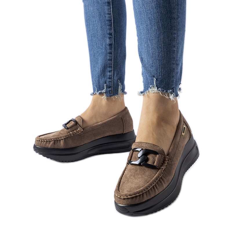 Barna öko-velúr ék mokaszinok