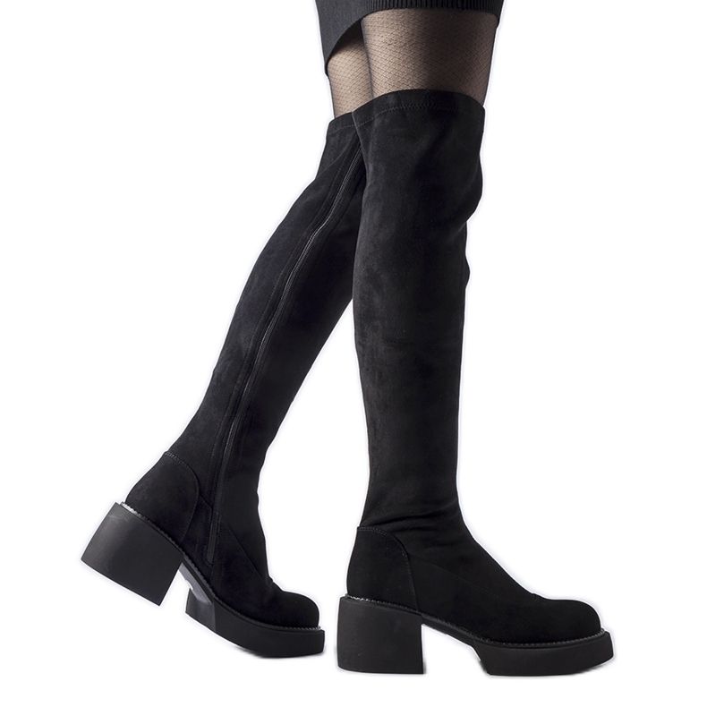 Fekete hosszú, meleg, öko-velúr csizma