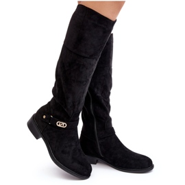 Szigetelt velúr csizma lapos sarkú S.Barski HY07-31 Fekete