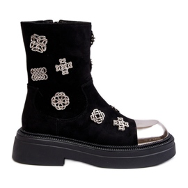 S.Barski Velúr szigetelt bokacsizma díszítéssel D&amp;A MR870-14 fekete