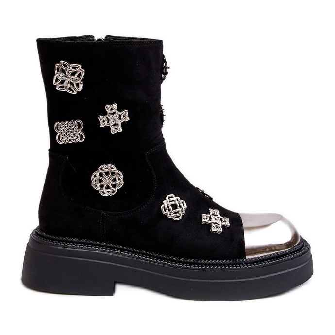 S.Barski Velúr szigetelt bokacsizma díszítéssel D&amp;A MR870-14 fekete