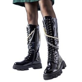 Fekete lakkozott csizma Clarksburg gyöngyökkel