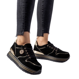 Fekete és arany Therrien velúr tornacipő