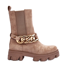 Velúr női bokacsizma lánccal, bézs Nemette Velúr női bokacsizma lánccal, bézs Nemette