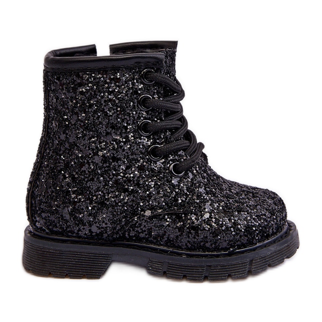 Gyerek csillámos szigetelt bokacsizma cipzárral, fekete Saussa